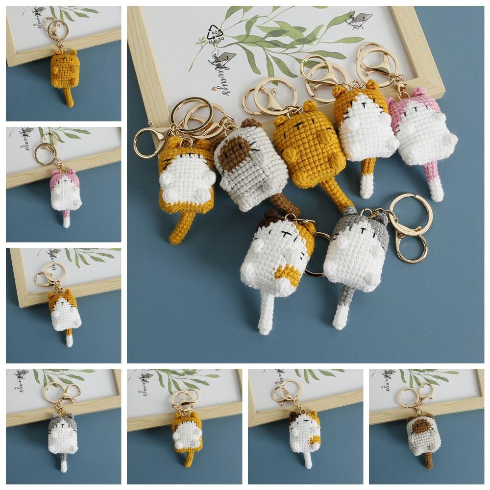 Siamese Cat Exposing Belly Cat Keychain Crochet Cute Animal Pendant Lovely Cute Cat Keyring  Couple