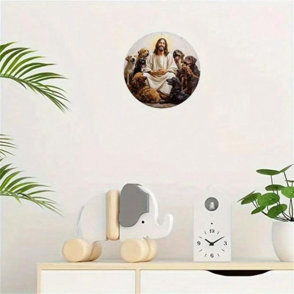 Religious Dog Figure Metal Wall Art UV Resistant Scratchproof Decor Gift