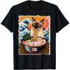Kawaii Siamese Cat Eating Ramen Noodles Japanese Art Retro T-Shirt
