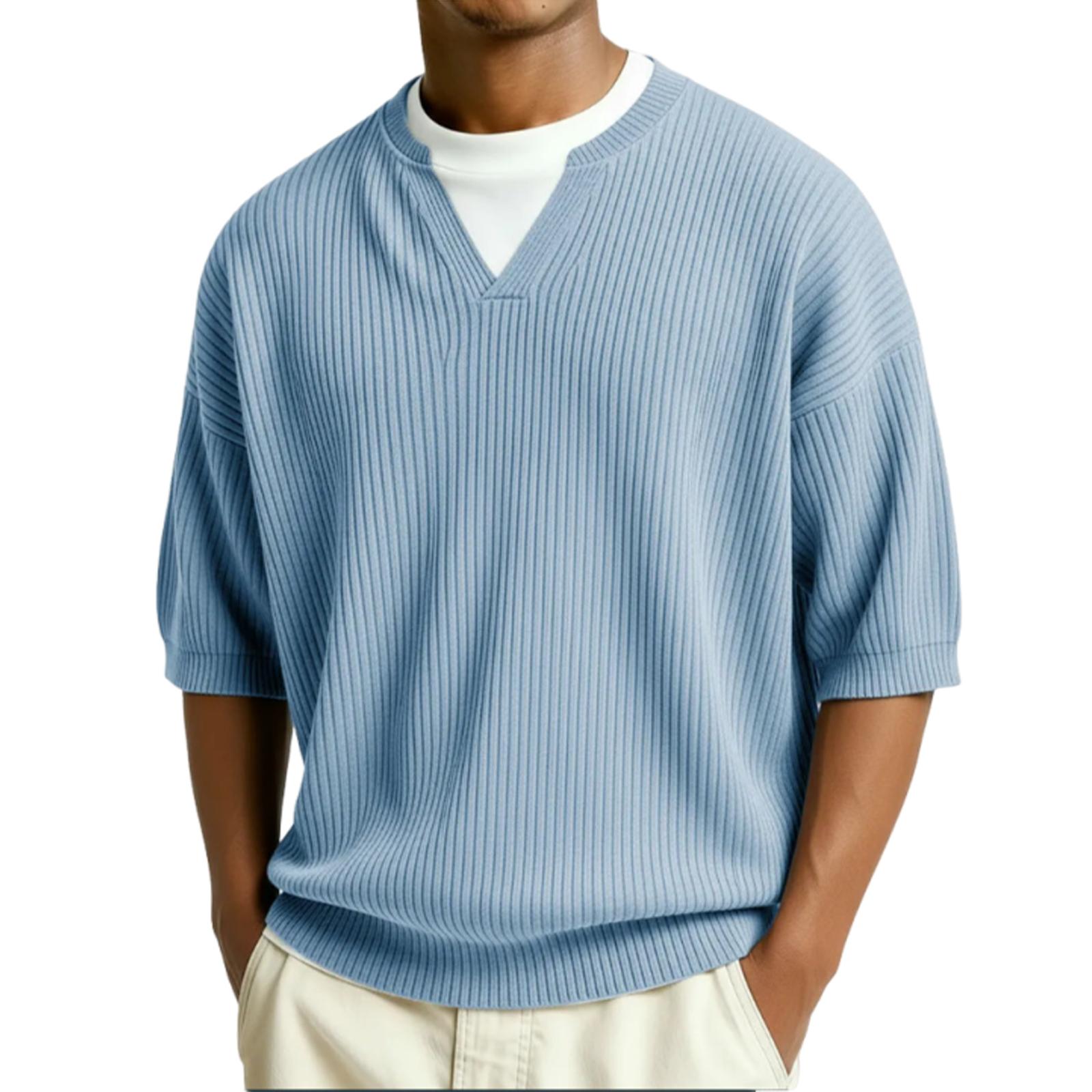 

Men s Fashion Corduroy Imitation Two,Piece Double Collar Casual Short,Sleeve T,Shirt XXL синій