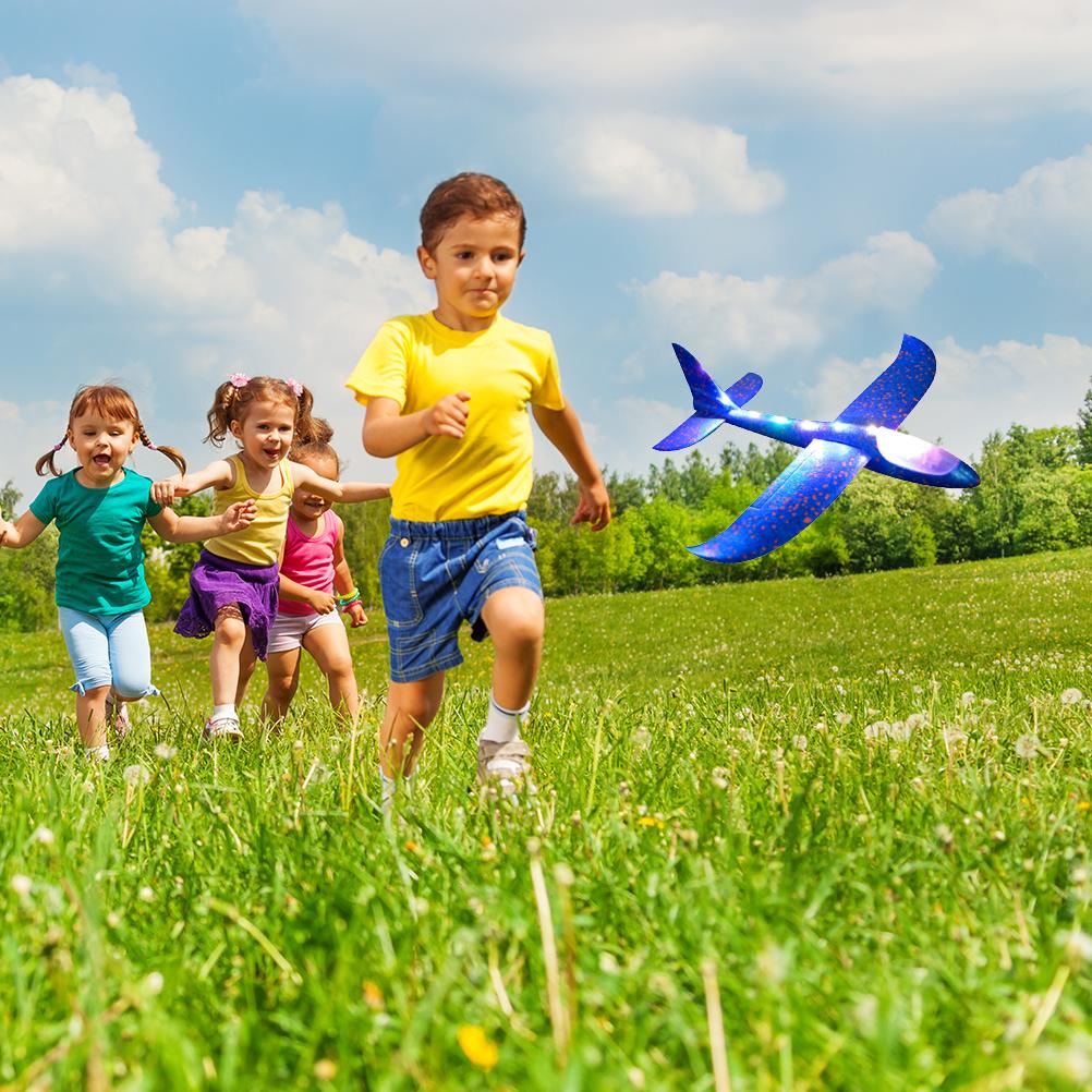 LED Light Up Glider Airplane Model Toy Manual Throwing Foam Glider Plane with Dual Flight Modes