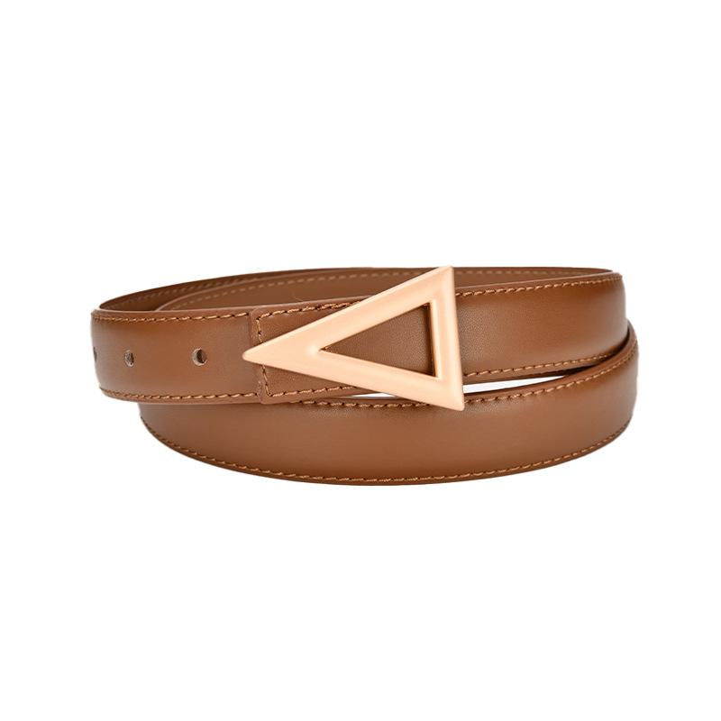 

Real Cowhide Belt for Women Retro Triangle Buckle Line Edge Belt for Women Simple Temperament Cowhide Solid Color Decorative Women Belt 105cm