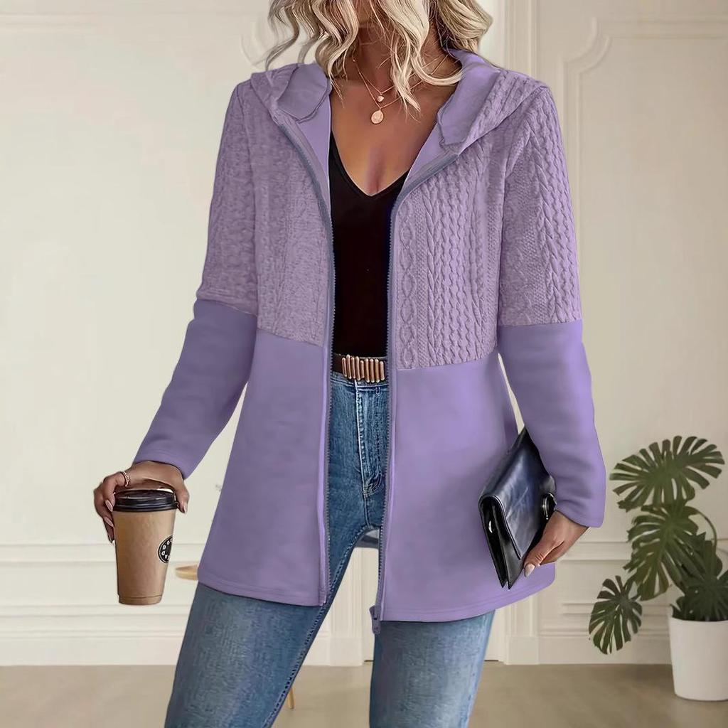 Giacca con Cappuccio da Donna Autunno/Inverno 2025 - Tinta Unita Patchwork a Rigate
