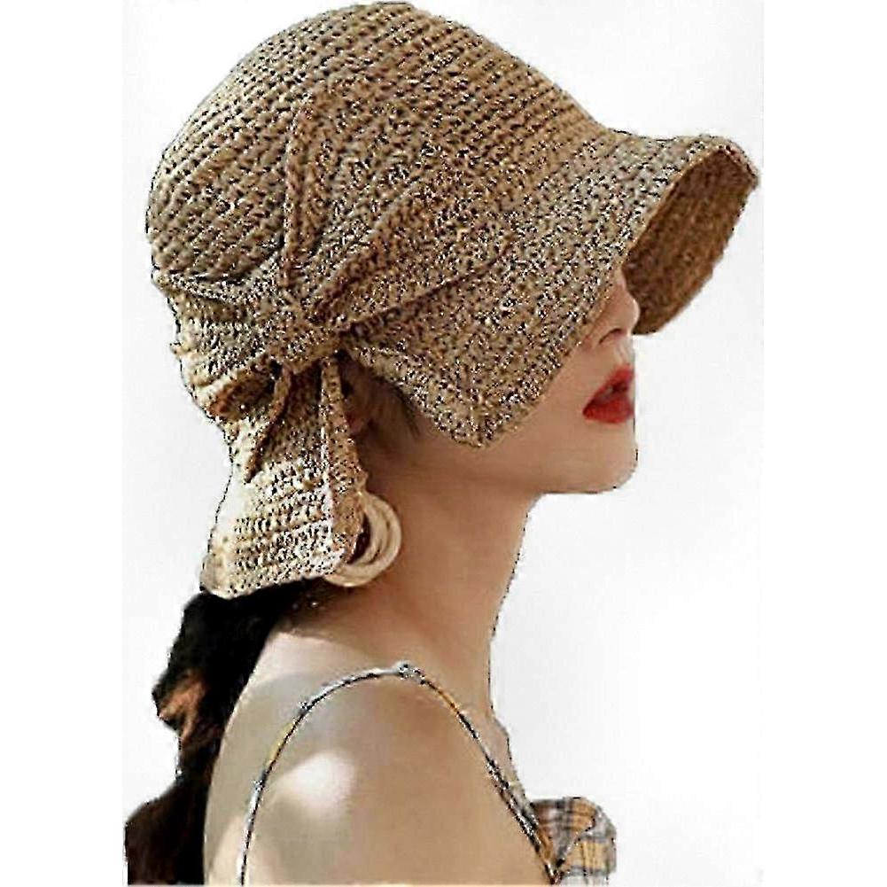 Foldable Wide Brim Straw Hat for Women - UPF50 Sun Protection with Large Bow for Beach and Outdoor UV Defense