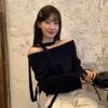 Fashion Elegant Off Shoulder Knitted Pullover Women Sweater Korean Style One-word Shoulder Casual Simple Tops Autumn Winter Loose Outer Top Clothing