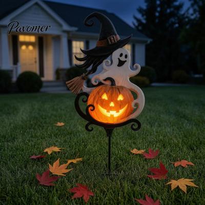 Retro-Stil Gartenschild Halloween Gartenspieß, Metall Hexe Kürbis Rostbeständig Außen Rasenspieße Dekoration für Terrasse Veranda Weg, Geschenk Gärtner