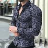 Jaro Podzim Pánská Móda Květinový Potisk Slim Fit Košile s Dlouhým Rukávem Top