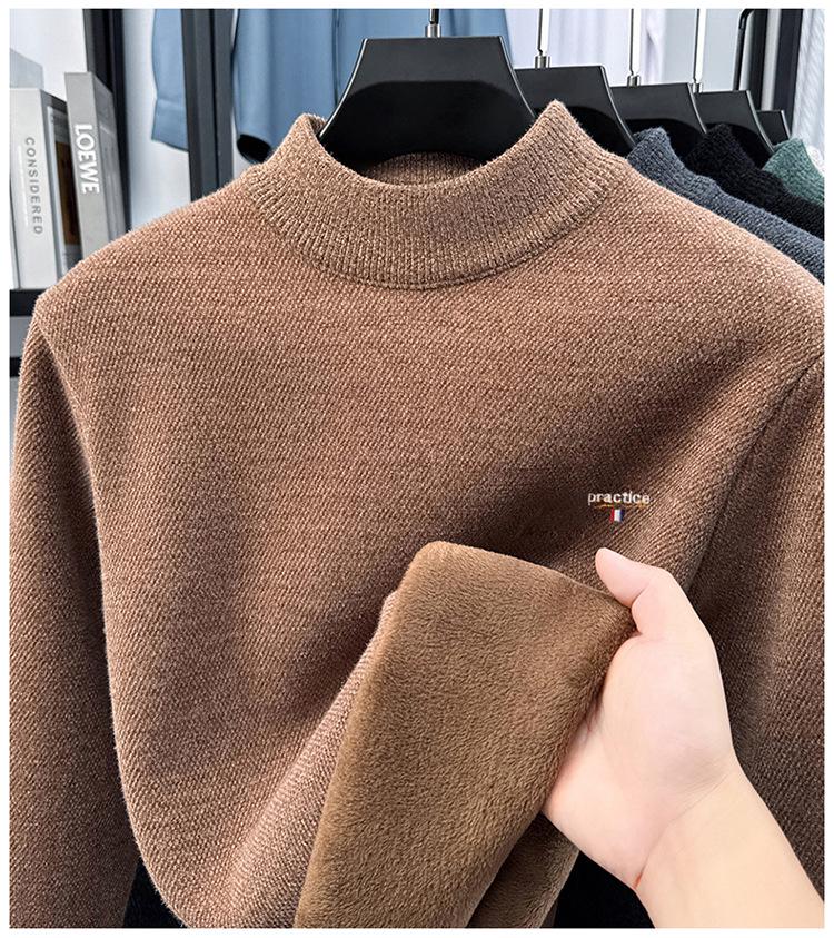 Men's Fleece-Lined Winter Embroidery Sweater