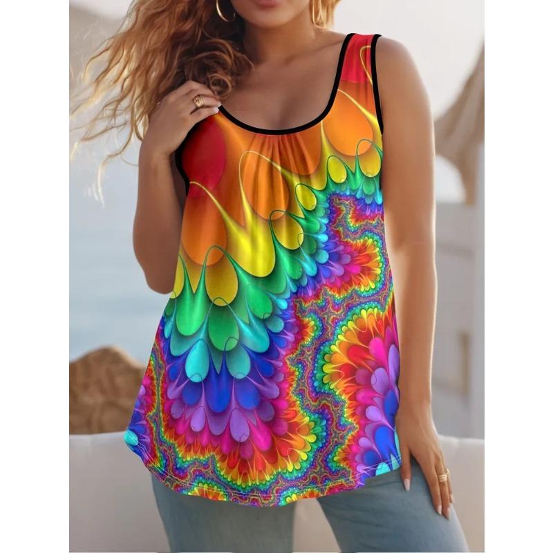 Summer Women's Sleeveless Colorful Cute Print Vest Comfortable Soft Loose Fashionable Versatile Vest