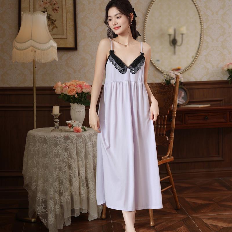 Women's Summer Lace Nightgown with Chest Pad - Wearable As Homewear or Dress