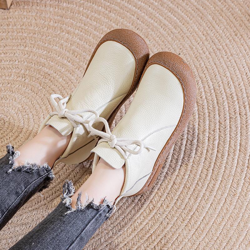 Kožené nové krátké boty kulatá špička univerzální podzim a zima retro pohodlná měkká podrážka Martin protiskluzové jednoboty krátká holeň