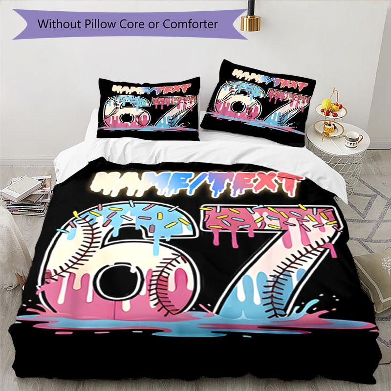 3PC Custom Name Baseball Party Bedding Set Printed Bedding Set Duvet Cover Closure Includes 1 Duvet Cover & 131 Pillowcases for Bedroom