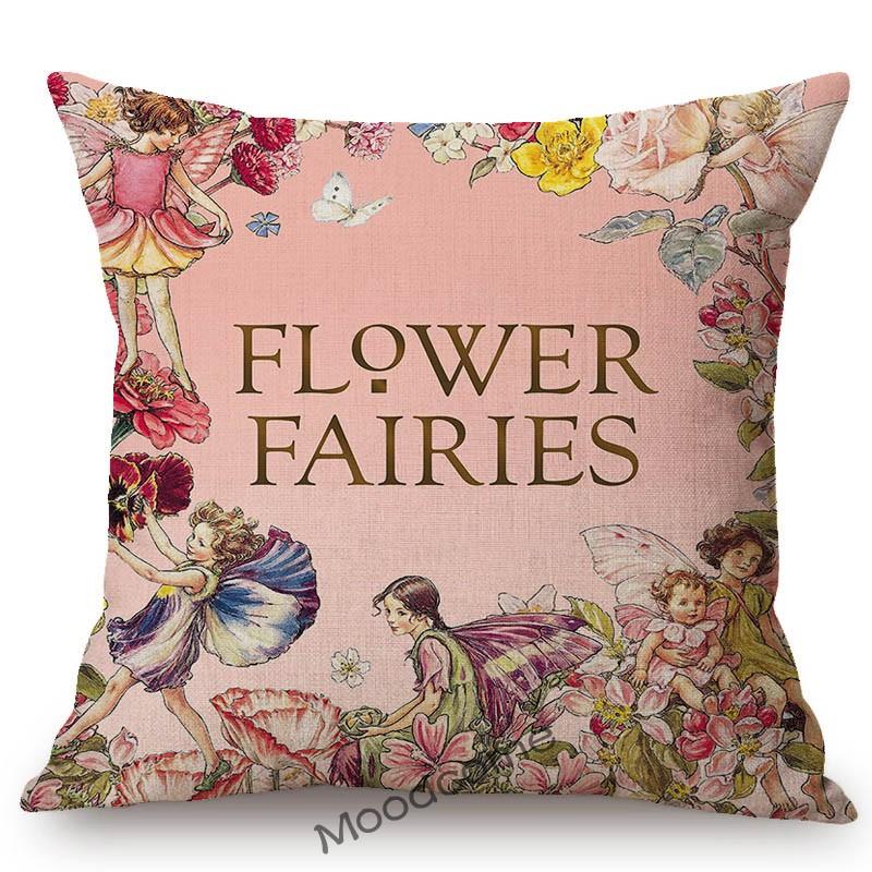 Cute Lovely Princess Girl Room Decoration Art Flower Cartoon Fairy Tale Floral Sofa Throw Pillow Case Children Art Cushion Cover