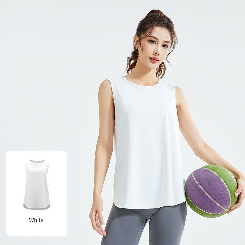 

Yoga Clothes Vest Women s Beauty Back Loose Mesh Patchwork Beautiful Outerwear Top Sports and Fitness Running Training Blouse White 2XL