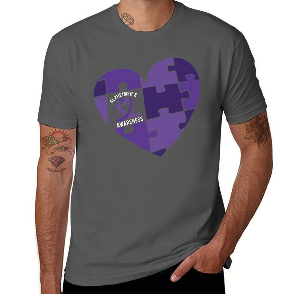 Alzheimer Awareness Band With Heart Tshirt Creative Graphic Tee Shirt