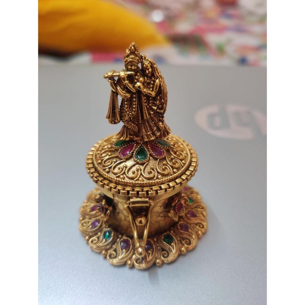 Metal Kumkum Box For Return Gift, Traditional Design Radhakrishna Sindoor Dabbi,Multicolour