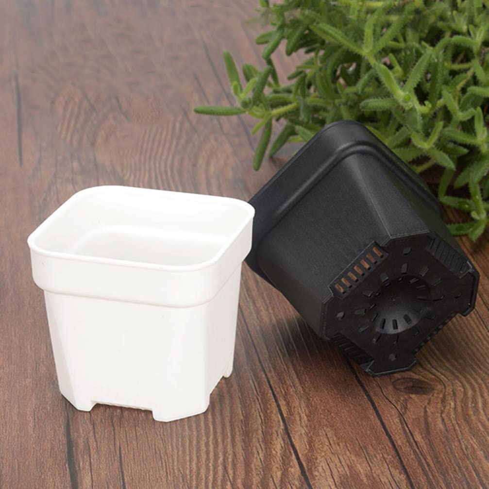 OUNONA Stylish Black Plastic Plant Set with for Succulents and Gardening Supplies Small, Mini, Pots, 15-Piece Holes, Square, Cacti, Lightweight,