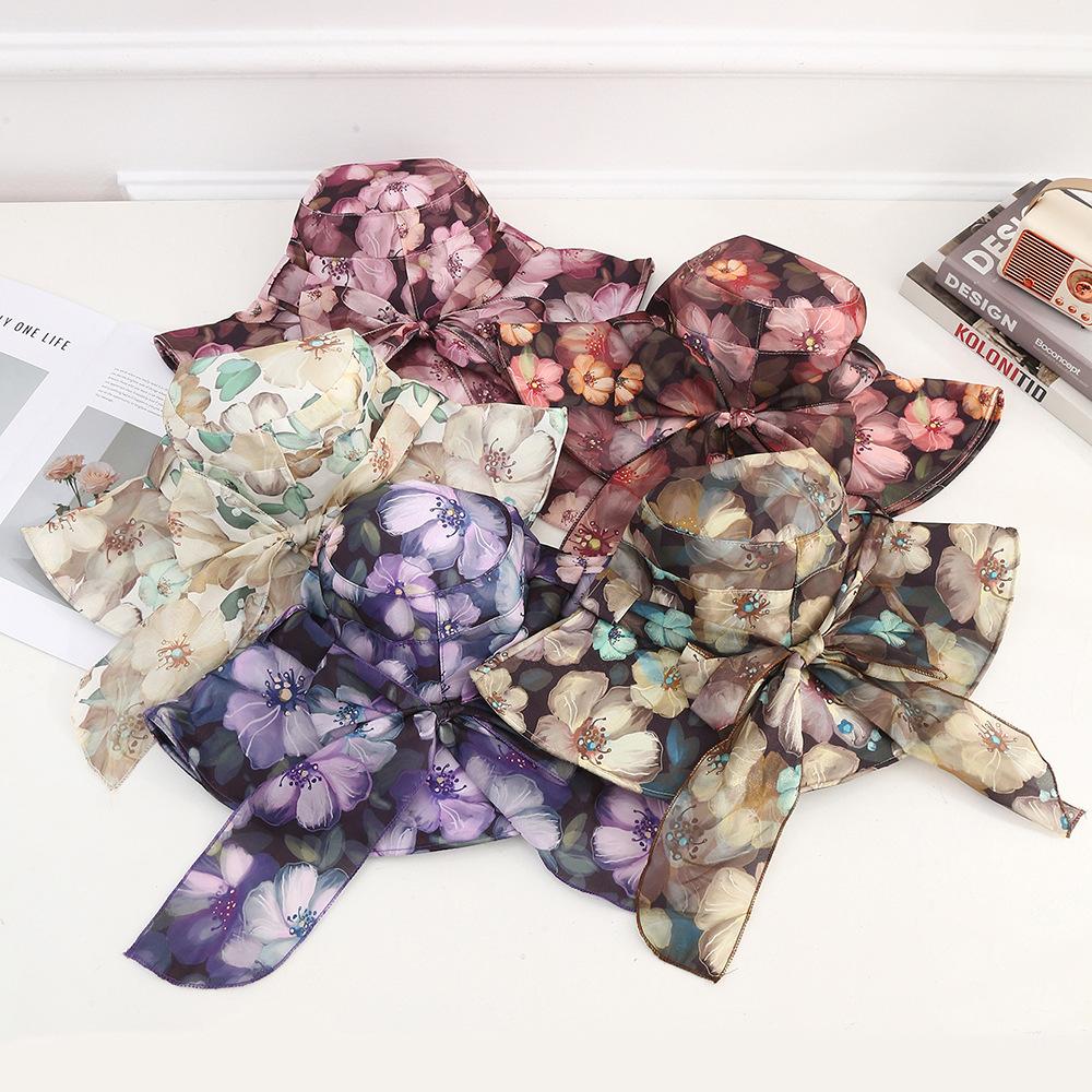 Summer Wide Brimmed Sun Hat Outdoor Sun Protection Fisherman Hat Printed Lace Up Sun Hat