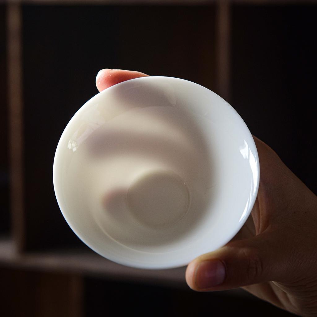 Sheep Fat Jade White Porcelain Tea Cup Individual Owner Cup Sunken Carved Bamboo Hat Cup 100ML Kung Fu Tea Bowl