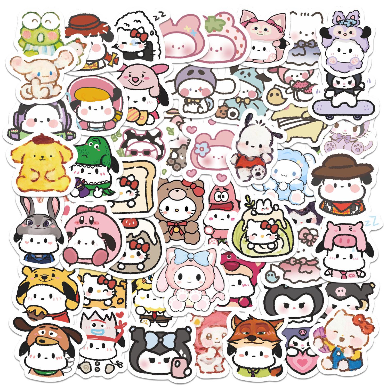 Cute Sanrio Cartoon Stickers - 52 PVC Sheets for Phone Cases, Notebooks & DIY Stationery. No