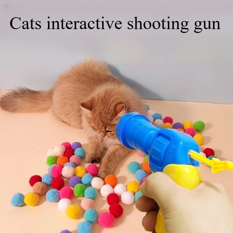 Cat Plush Ball Shooting Gun Relieving Depression Silent Ball Cat Toy Mini Shooting Gun Games Plush Ball Toys Pet Supplies