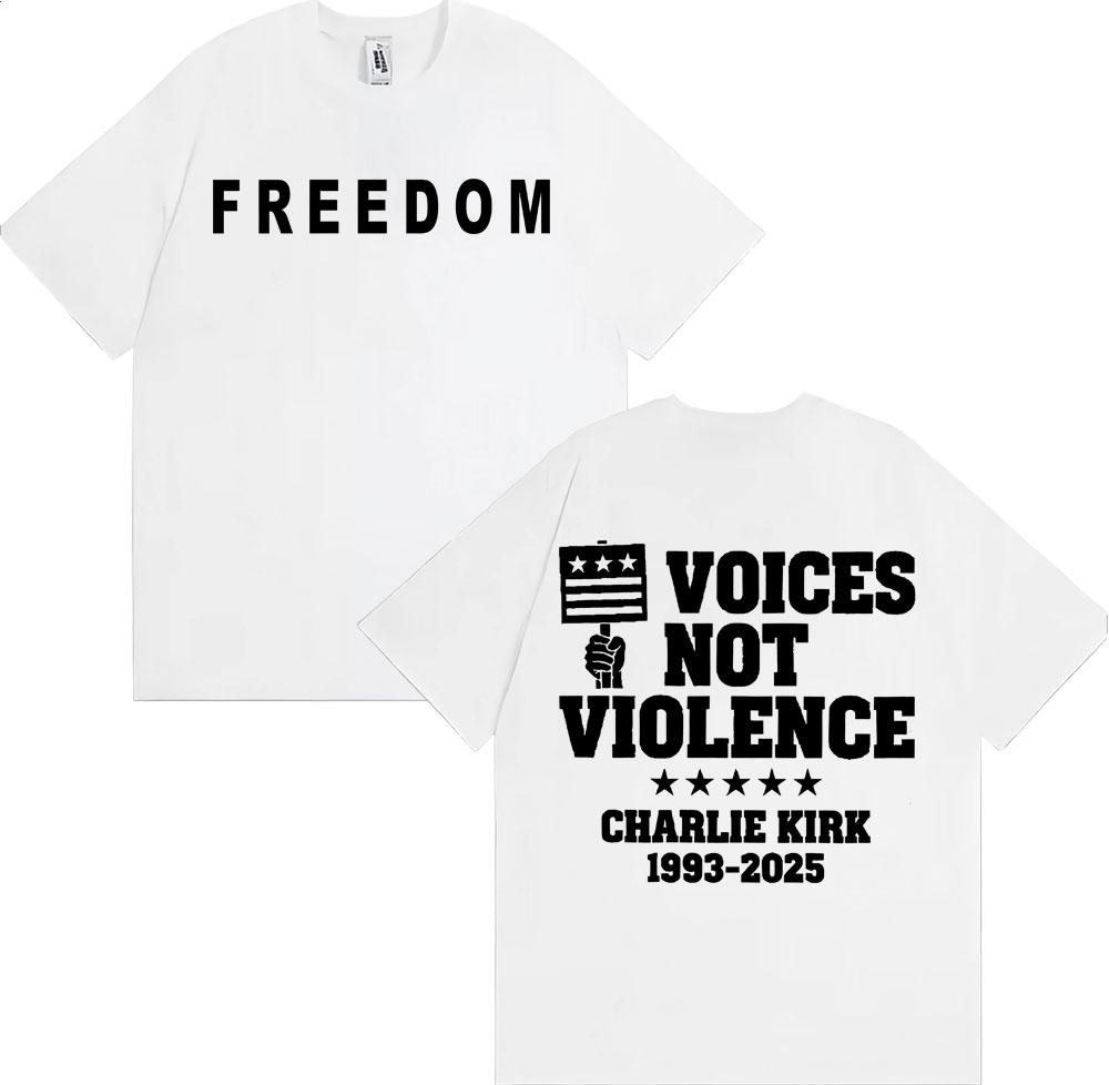 Freedom Charlie Kirk T Shirt Prayers Up for Charlie Voices Not Violence Tshirts Unisex Women Casual 100 Cotton Tshirt Streetwear