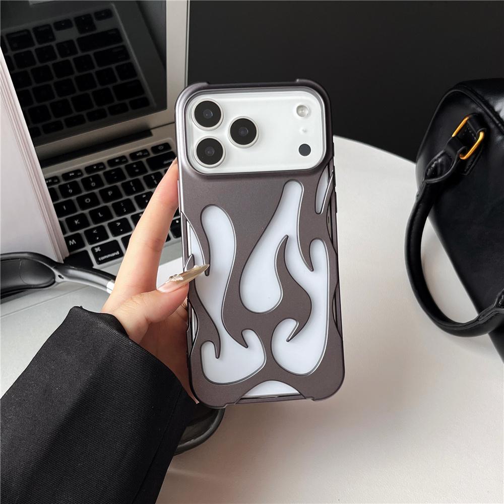 3D Flame Pattern Luxury TPU Hollow Slim Case for 11-17 Pro Max Matte Shockproof Electroplate Heat Dissipation