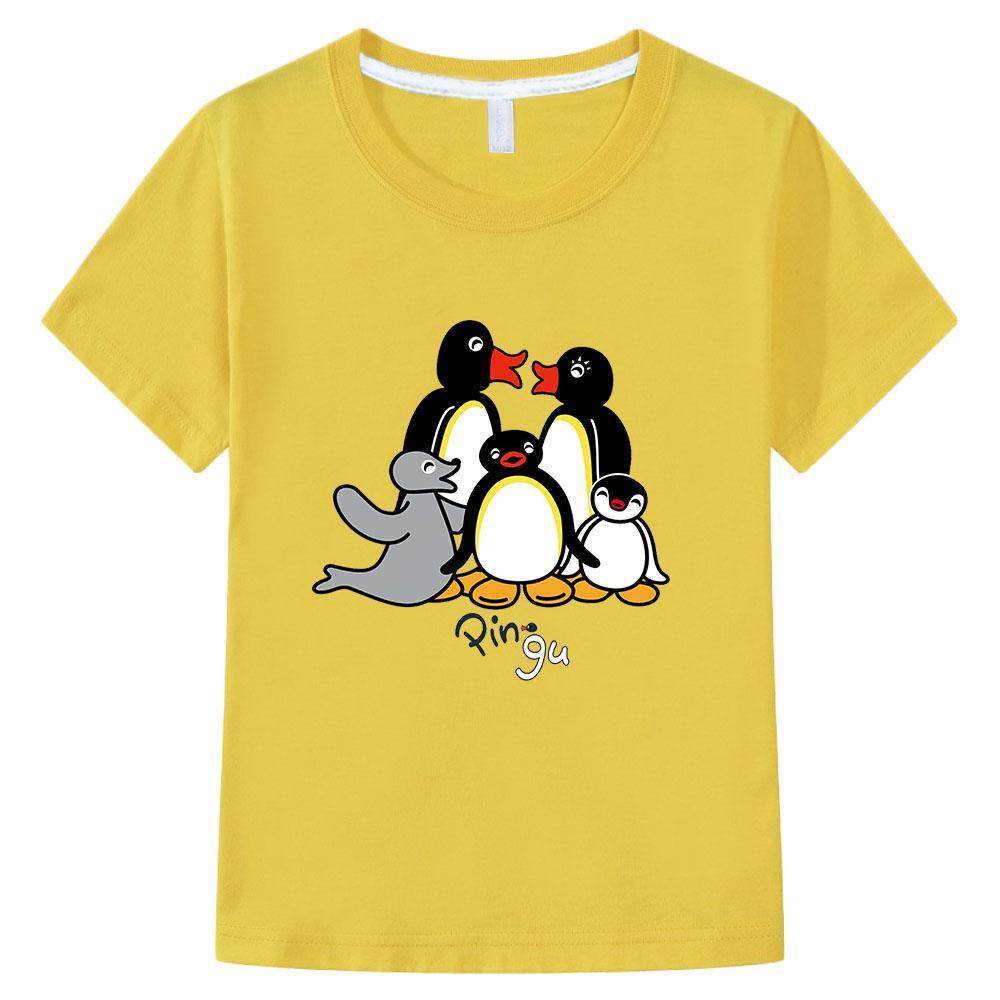 Pingu Summer 100% Cotton T-shirt Kawaii Boys Cartoon Print Girls Kids O-neck Clothing Sports Fashion Tops Manga Short Sleeves