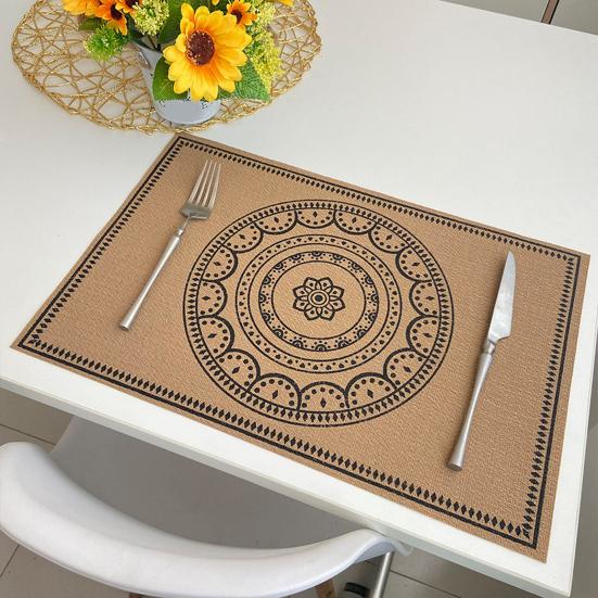 Vintage Placemat Heat-Resistant Non-slip PVC Heat Insulation Rectangle Dining Table Protection Decoration Pad Kitchen Supplies