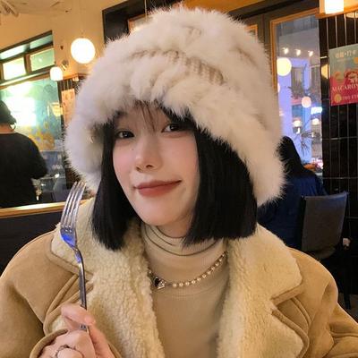 Winter Korean Style Face Showing Small Versatile Plush Knitted Beanie Furry Bucket Fisherman Hat Trendy
