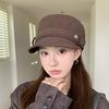 New Retro Flat-top Equestrian Hat Women's Autumn Versatile Face Small Metal Buckle British Style Literary Cap