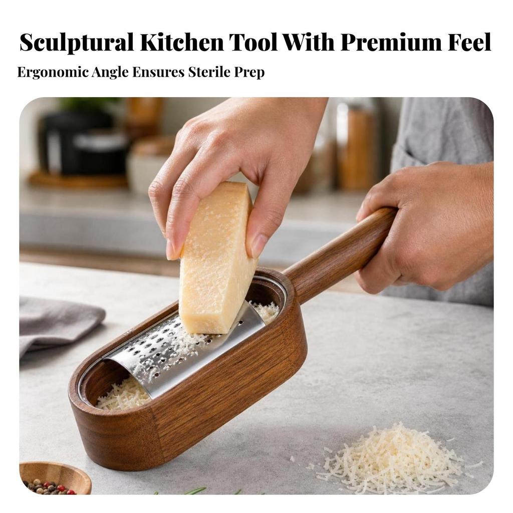 Handheld Cheese Grater with Wooden Frame Compact Kitchen Tool Long-Lasting