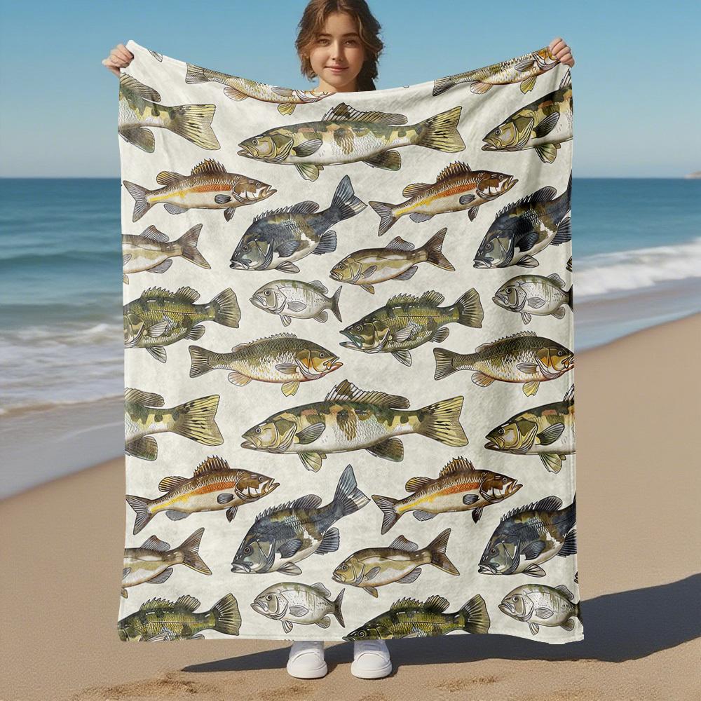 Fish Pattern Outdoor Flannel Blankets, Outdoor travel, Home Blankets, Fan Gifts,Suitable for All Seasons, Christmas Gifts. R1127063