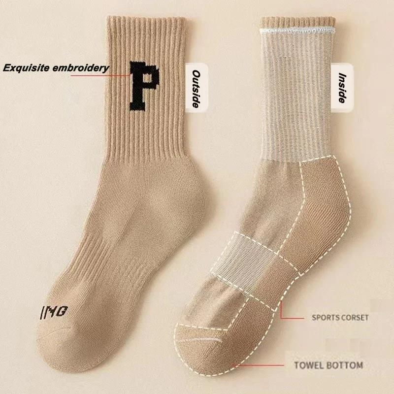 Hot Sale Autumn Winter Korean Letter Sports Crew Socks Cotton Breathable Fashion Men Women Hip Pop Street Socks Thickened Terry