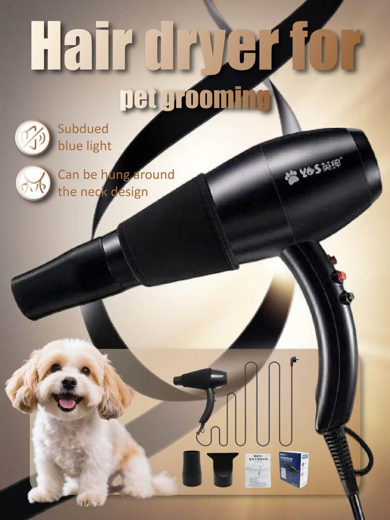 Pet Grooming Hair Dryer with Neck-Hanging Design - Subdued Blue Light Dog/Cat Hair Dryer for Pet Bathing