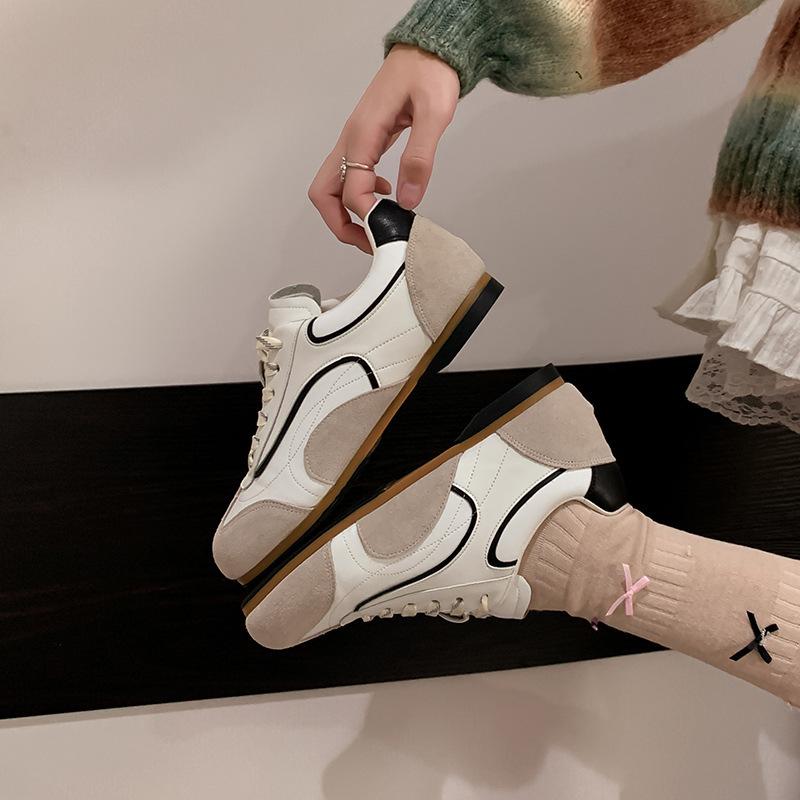 2025 Spring New Women's Shoes Flat-bottomed Color Matching German Training Shoes Women's Lace-up Versatile Sports Shoes Casual Shoes Women's For
