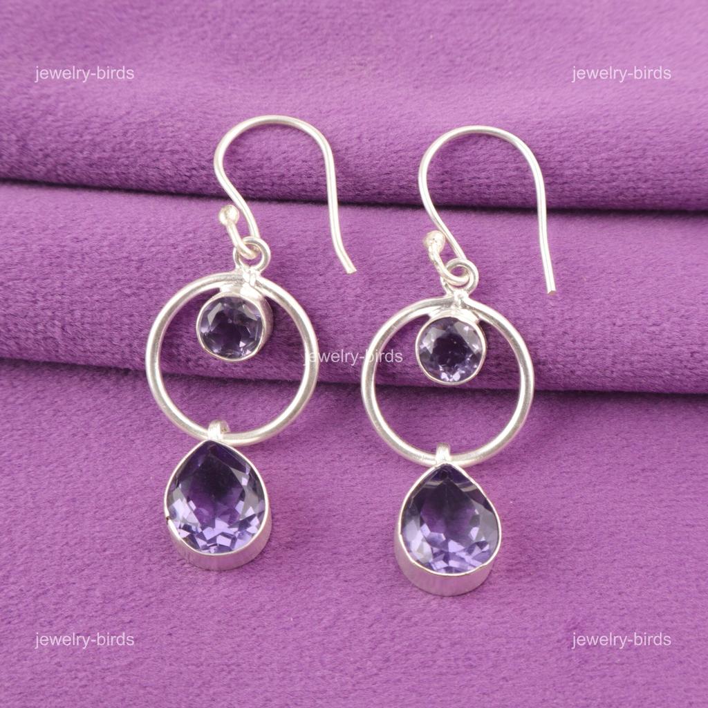 Iolite Gemstone 925 Silver Engagement Wife Gift Dangle Hook New Earrings Jewelry EE-140-1