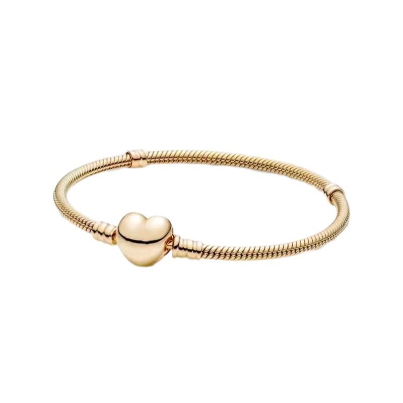 925 Silver Heart Charm Bracelet for Women Smooth Snake Bone Fine Jewelry Holiday Gift