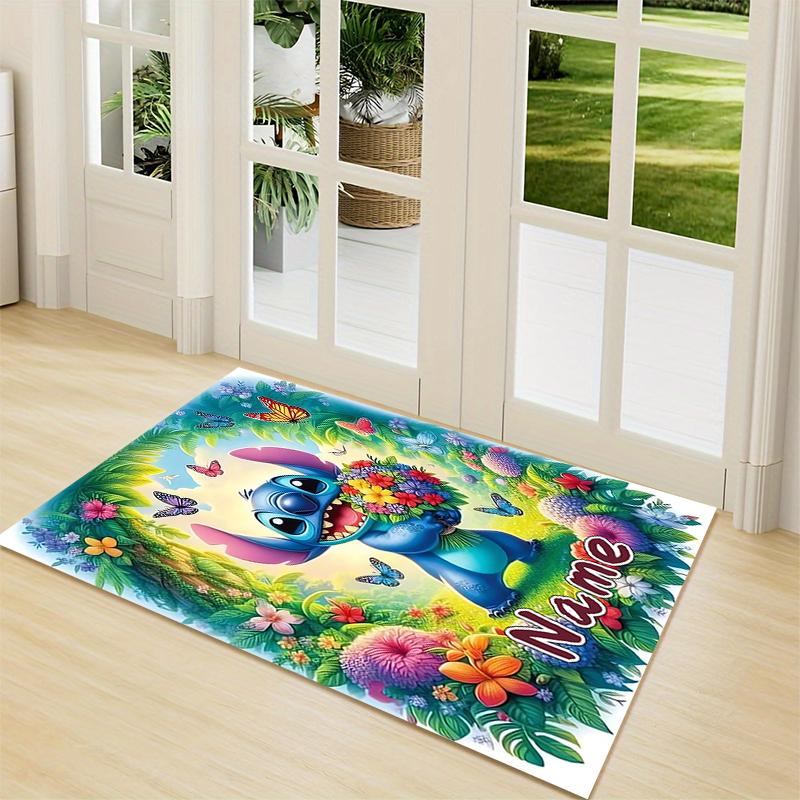 Custom Name Stitch's Sweet Delight Carpet Rug Customizable Soft Washable Anti-Slip Home Living Room Sofa Mats Personalized Rug. 0909366