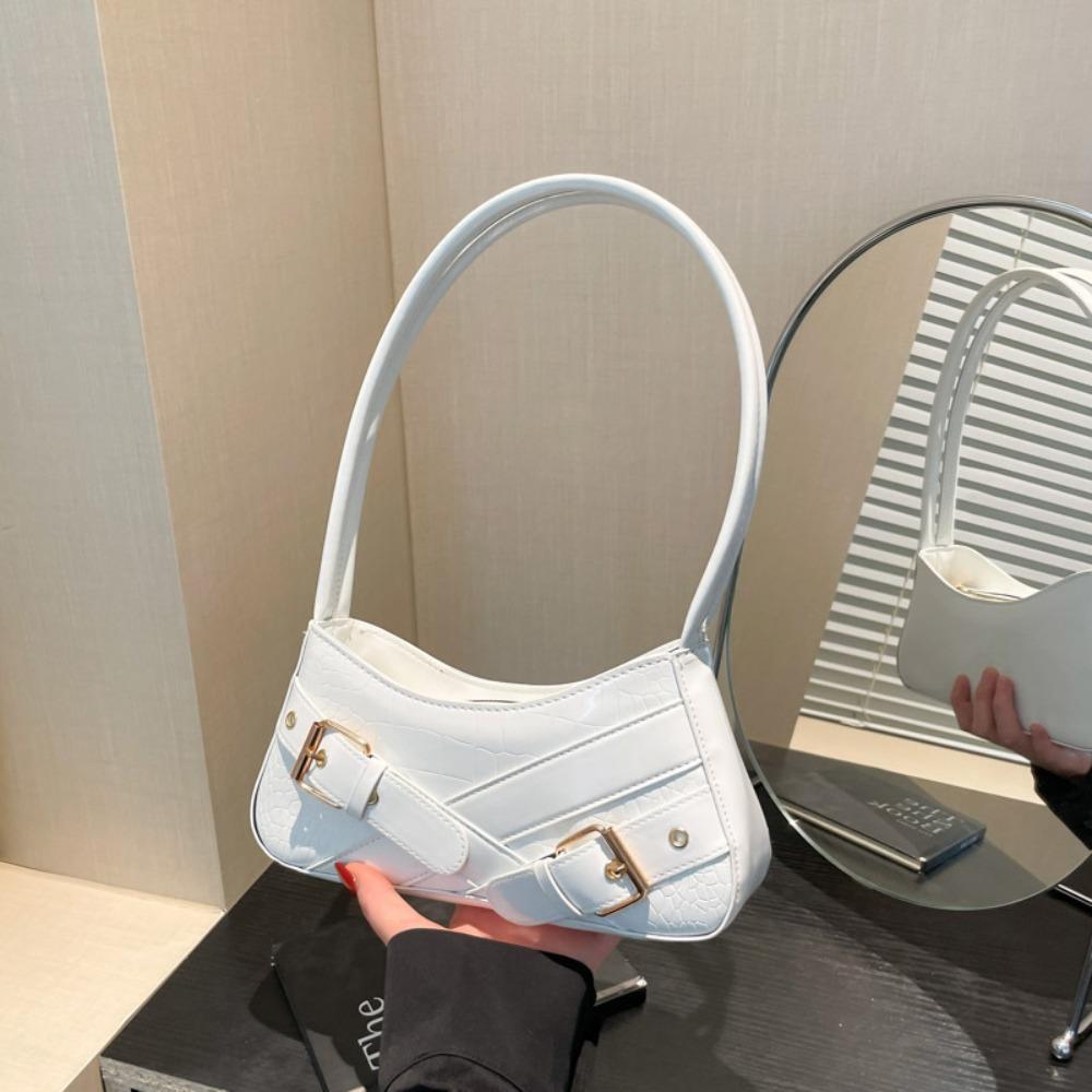 

Новый дизайн Пряжка ремня Сумка подмышку Y2K Острая сумка для девочек Простые наплечные сумки Y2k Для улицы белый