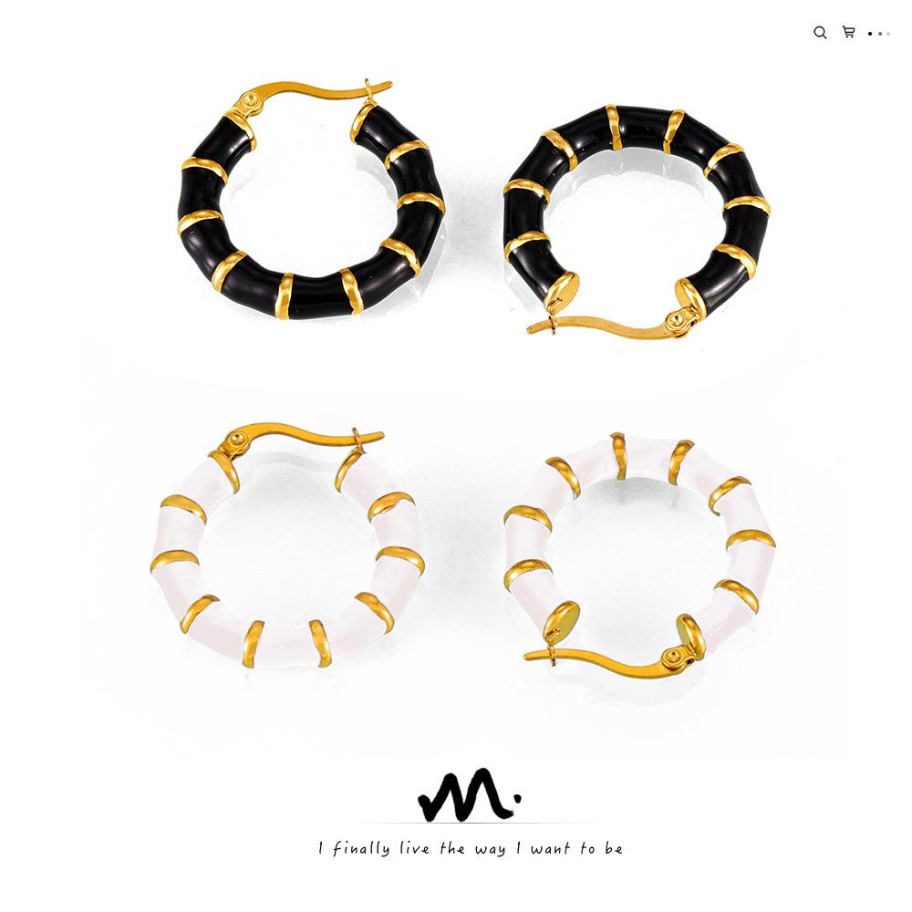 

French Minimalist Bamboo Drip Glaze Geometric Gold-Plated U-Shaped Titanium Earrings