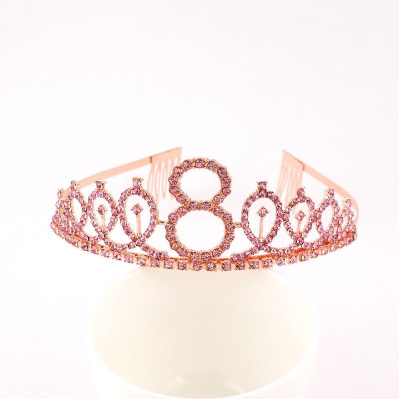 First Birthday Number Crown Water Diamond Headband  Ball Hair Accessory Anti Slip Cake  Decoration Alloy Hair Band