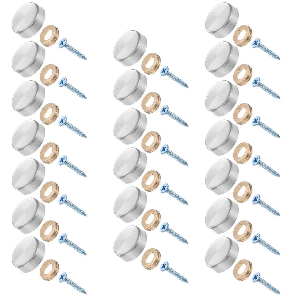 20 Pieces Stainless Steel Screw Cover Cap, 0.63"/16mm Diameter Mirror Decorative Screws with Caps Silver Mirror Screws Fasteners, Sign Advertising