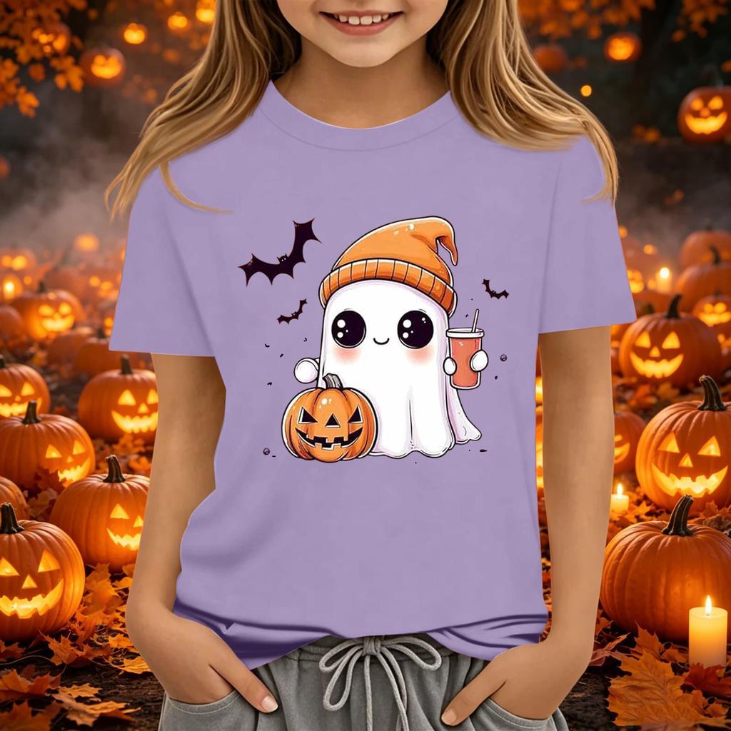 Kids Halloween Printed Round Neck Short Sleeve T-Shirt Casual Loose Fit