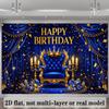 2D planar royal style birthday party banner background navy blue backdrop with the theme of "Happy Birthday"zyc
