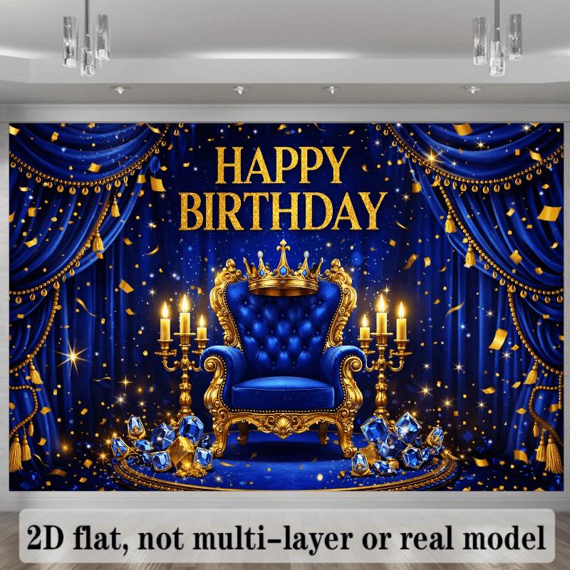 2D planar royal style birthday party banner background navy blue backdrop with the theme of "Happy Birthday"zyc