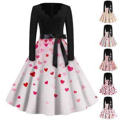 Print Flare Dress For Women Long Sleeve Dress Hollow Party Casual Dresses