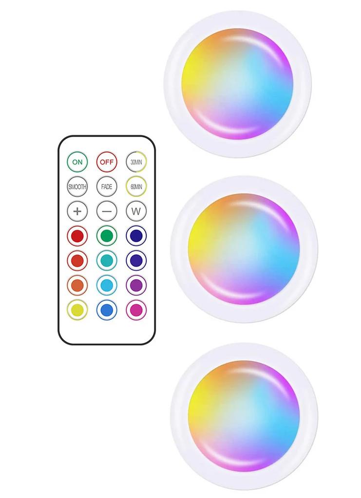 3/6Pcs RGBW LED Puck Night Lights Remote Control Dimmable Under Cabinet Light Battery Operated Wireless Push Lamp Kitchen Closet