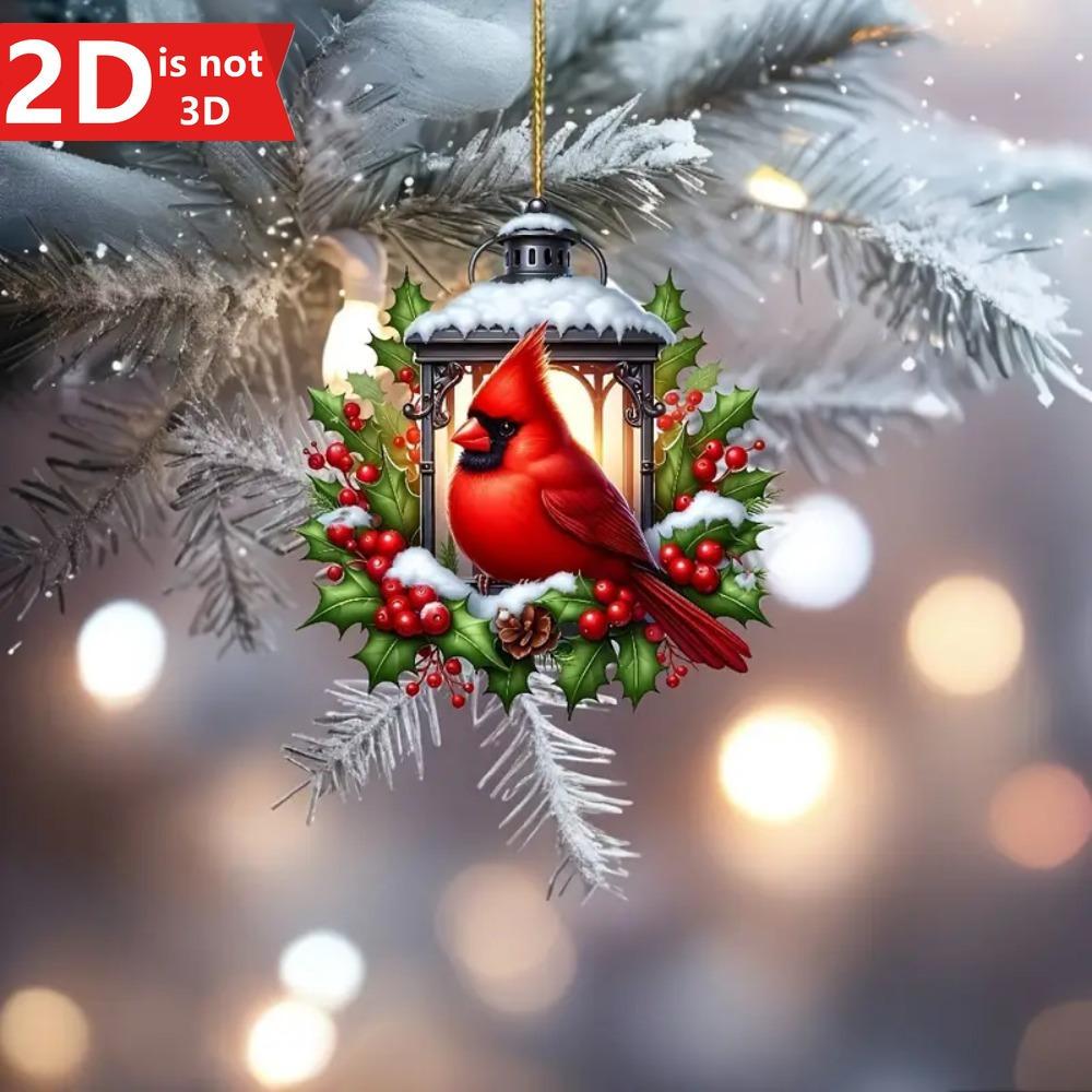 2D Cardinals Lantern Pendant, a Classic Animal-themed Gift for Keys and Bags.