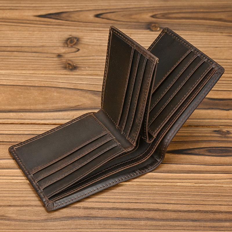 Men's Leather Short Wallet, Crazy Horse Leather, Multi Card Slot, 30% Off, Wallet Clip Layer, Cowhide Wallet